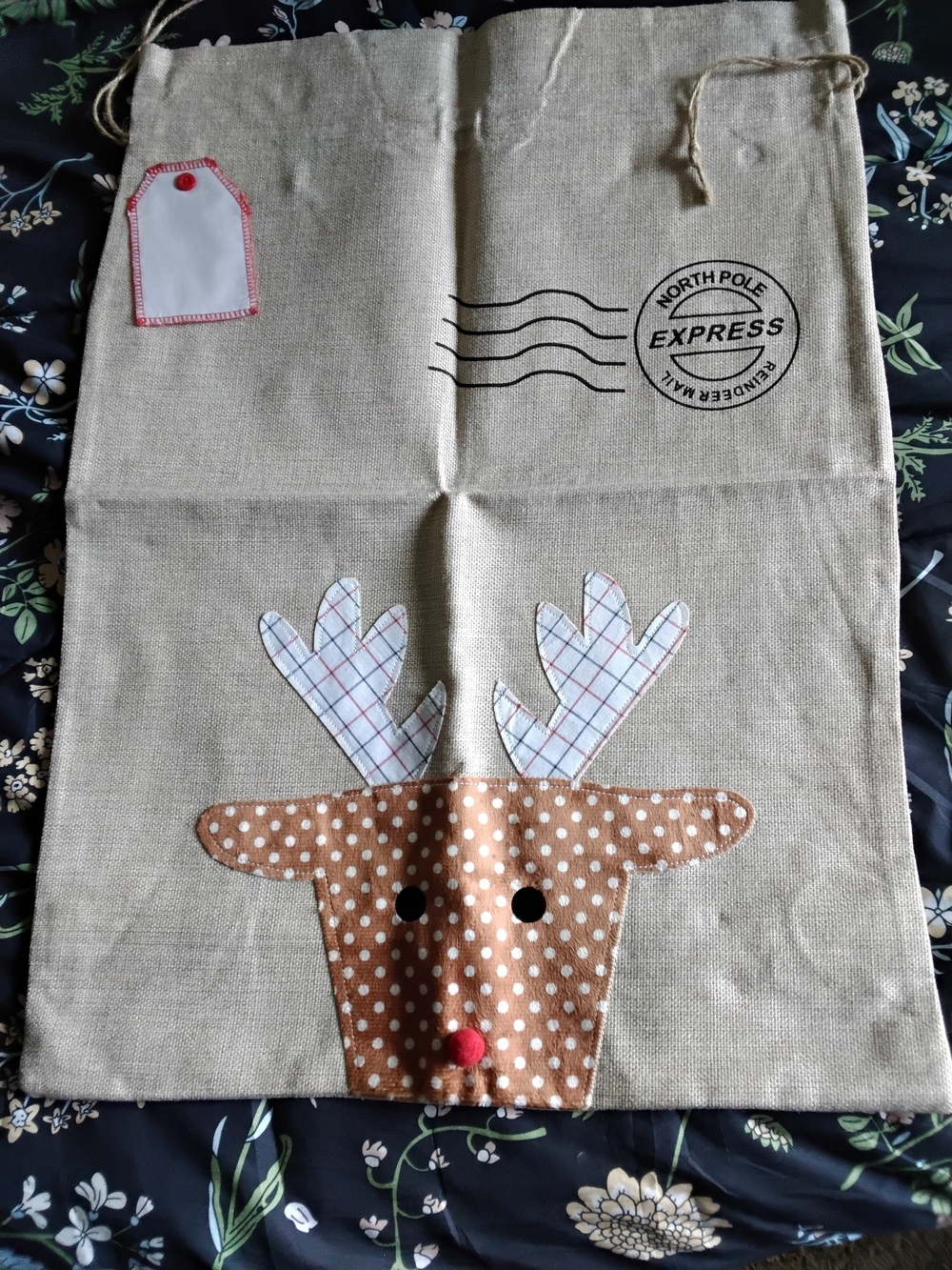 Reindeer Drawstring Canvas Gift Bag - Picture 3 of 5